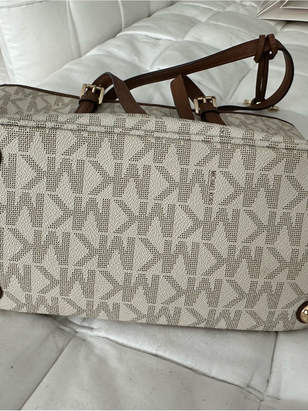 Michael Kors Cream and Brown Signature MK Tote - Picture 3 of 9